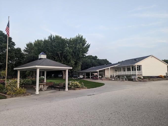 The North Kossuth Golf Club clubhouse, gazebo, and golf cart barn